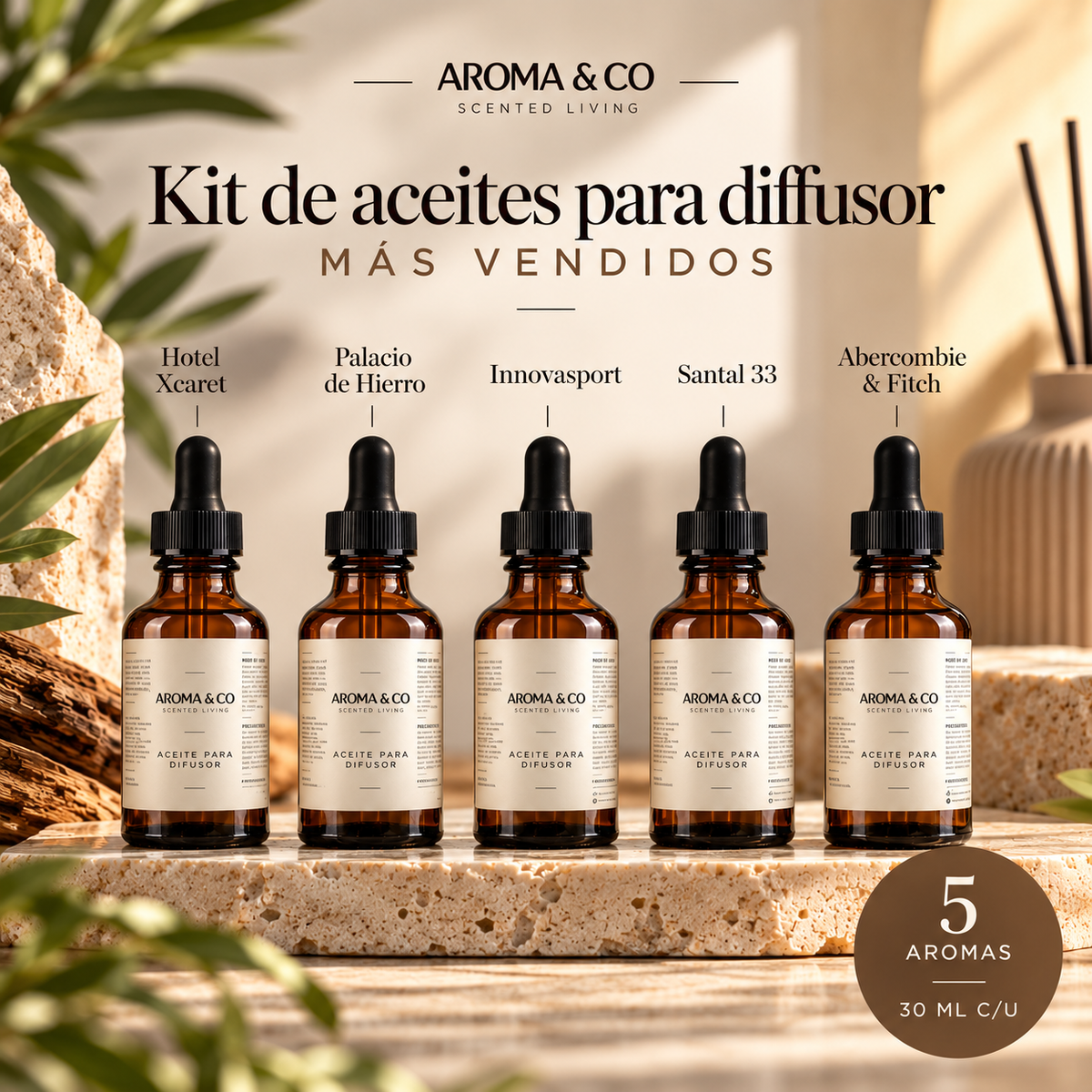 Kit de Aceites para Difusor 5 Aromas Más Vendidos – 30 ml c/u